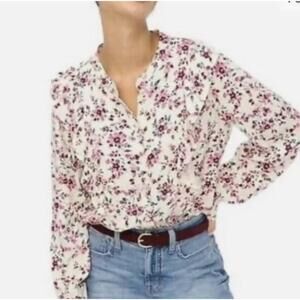 NWT J.Crew Pink Cream Floral Ruffle Long‎ Sleeve Button Front Blouse Size 2X